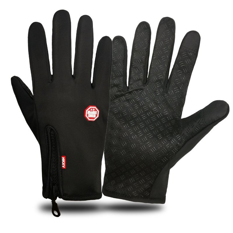 Unisex Full Finger Touch Screen Zipper Ski Gloves Black Pink Winter Warm - Image 5