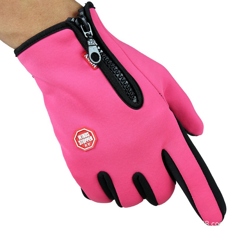 Unisex Full Finger Touch Screen Zipper Ski Gloves Black Pink Winter Warm - Image 3
