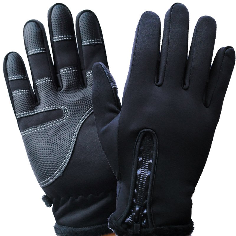 Unisex Full Finger Touch Screen Zipper Ski Gloves Black Pink Winter Warm - Image 6