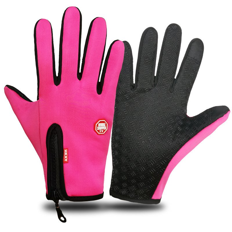 Unisex Full Finger Touch Screen Zipper Ski Gloves Black Pink Winter Warm - Image 4